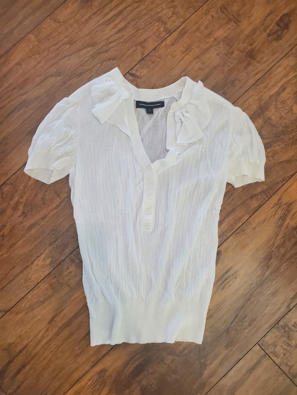 Express Design Studio White Ruffle Puff Sleeve Knit Top XS